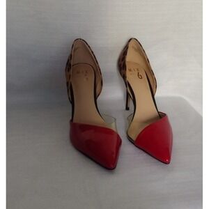 Mix No. 6 Women's Hilani Pumps Size 7 Red Faux Patent Clear Cheetah Print Heels